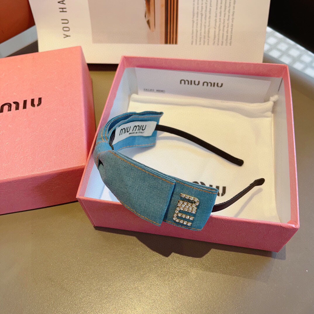 BOW HEADBAND IN BABY BLUE DENIM 398854