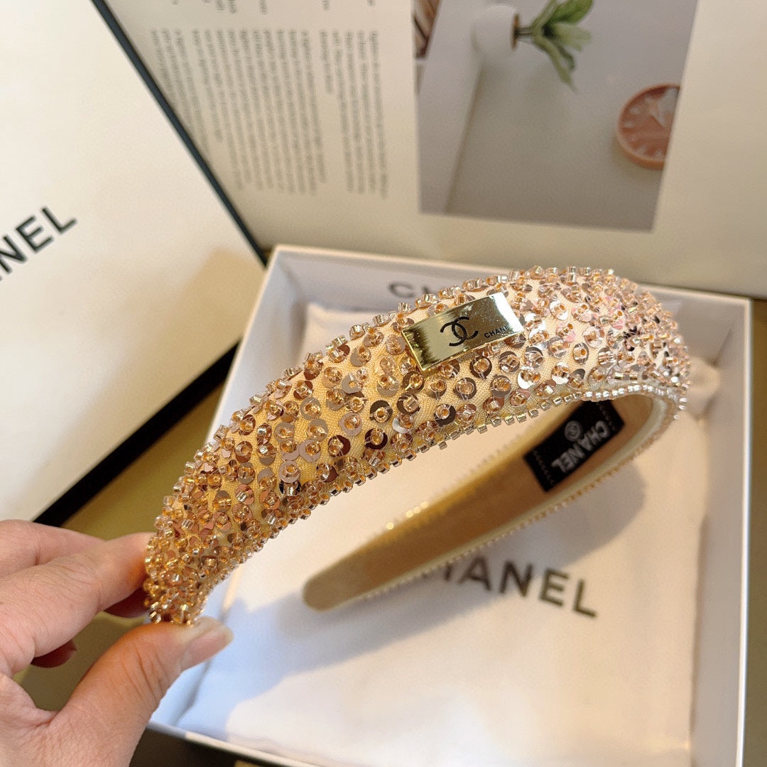 LIGHT GOLD FABRIC WITH SEQUINS HAIRBAND 412427