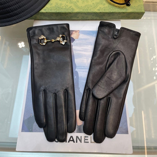 HORSEBIT GLOVES IN BLACK LAMBSKIN WITH CASHMERE LINING 454592 - L