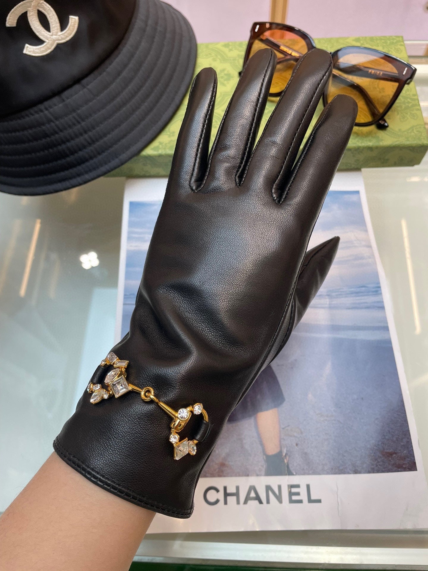 HORSEBIT GLOVES IN BLACK LAMBSKIN WITH CASHMERE LINING 454592 - L