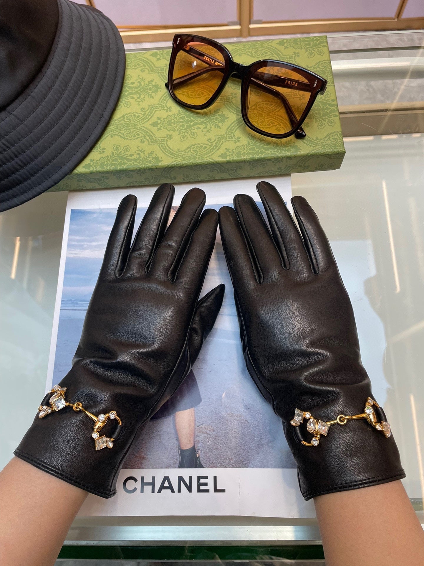 HORSEBIT GLOVES IN BLACK LAMBSKIN WITH CASHMERE LINING 454592 - L