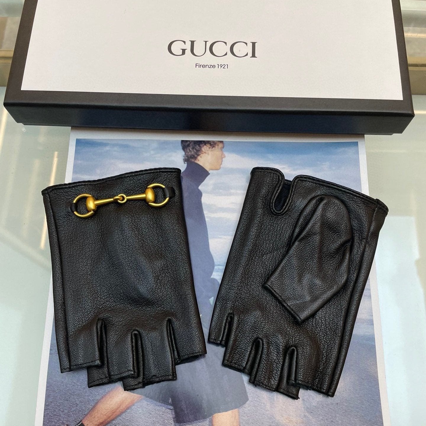 FINGERLESS GLOVES WITH HORSEBIT IN BLACK LAMBSKIN 463853 - L