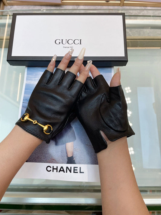 FINGERLESS GLOVES WITH HORSEBIT IN BLACK LAMBSKIN 463853 - L