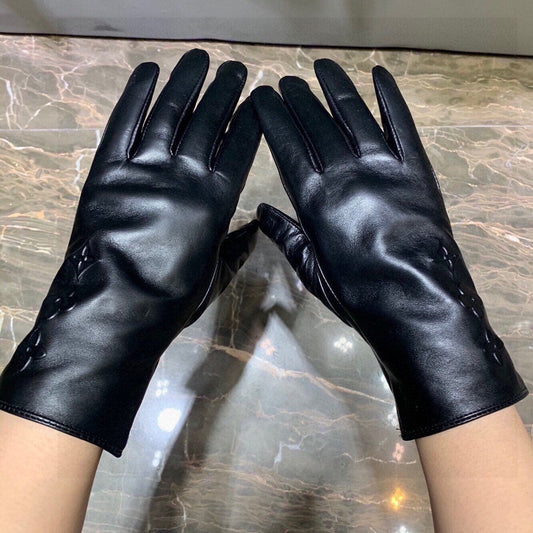 GLOVES IN BLACK EMBOSSED LAMBSKIN 465060 - M