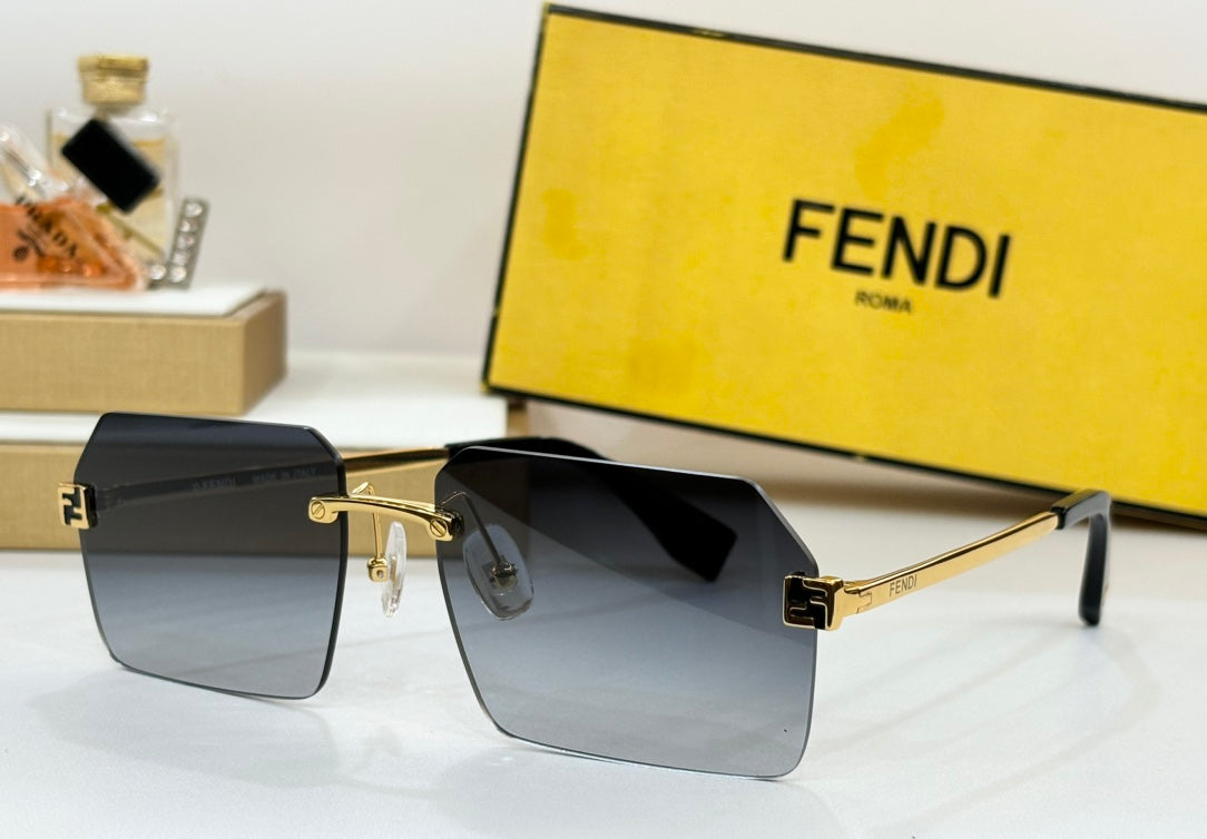 SKY RECTANGULAR FRAME SUNGLASSES FE40043U IN METAL - Black FF Pattern