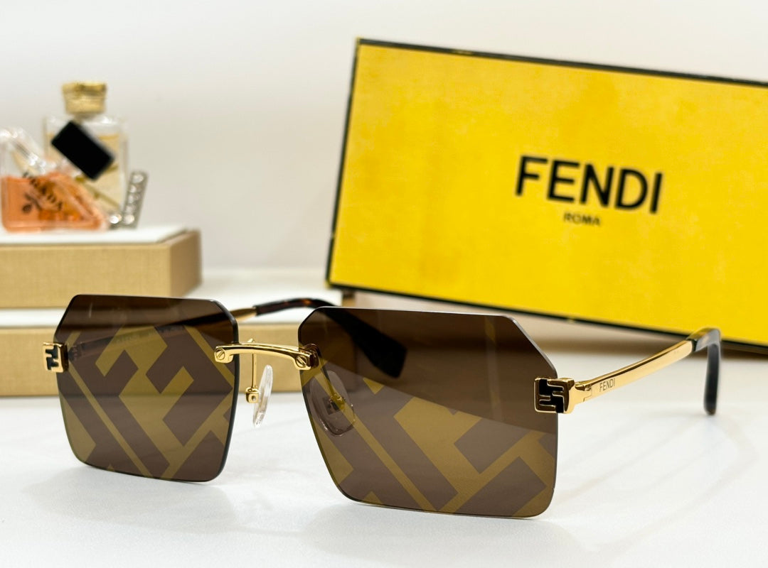 SKY RECTANGULAR FRAME SUNGLASSES FE40043U IN METAL - Black FF Pattern