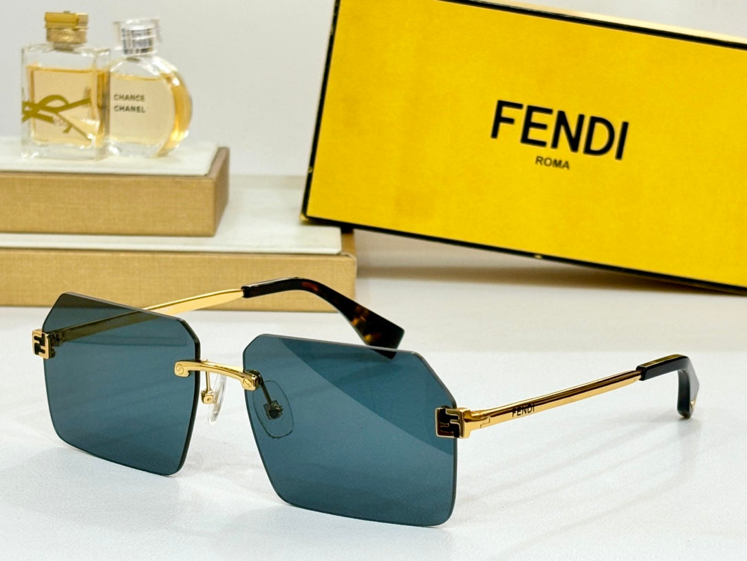 SKY RECTANGULAR FRAME SUNGLASSES FE40043U IN METAL - Black FF Pattern