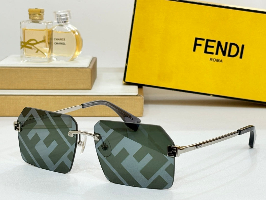 SKY RECTANGULAR FRAME SUNGLASSES FE40043U IN METAL - Black FF Pattern