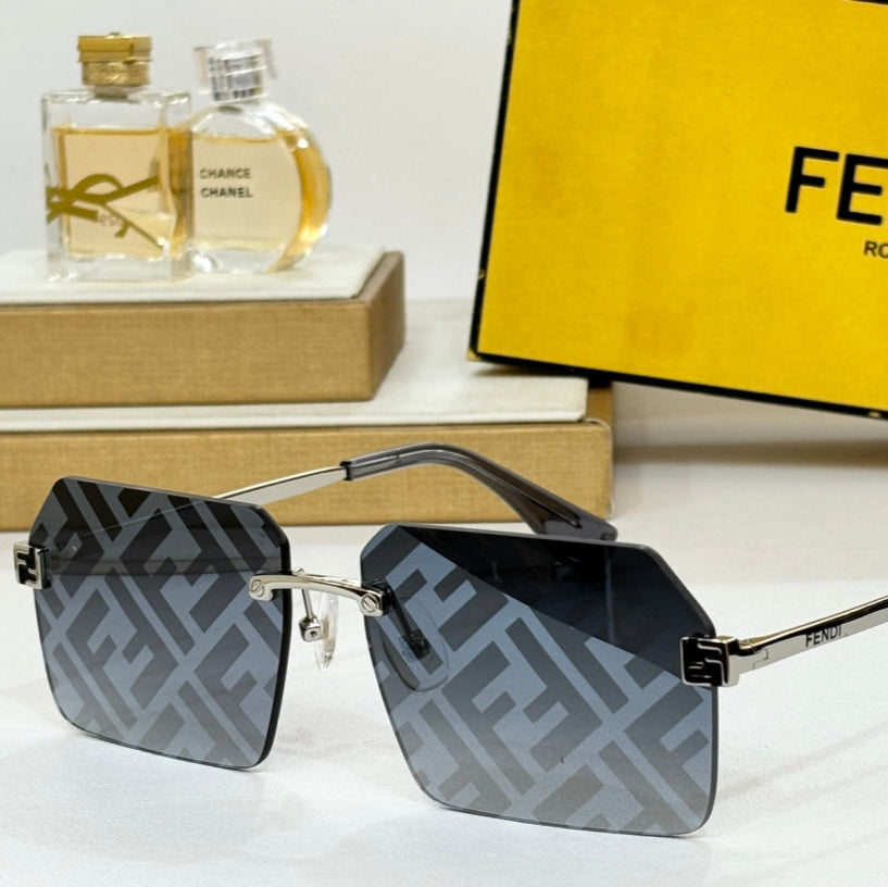 SKY RECTANGULAR FRAME SUNGLASSES FE40043U IN METAL - Black FF Pattern
