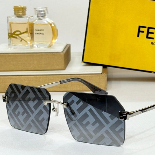SKY RECTANGULAR FRAME SUNGLASSES FE40043U IN METAL - Black FF Pattern