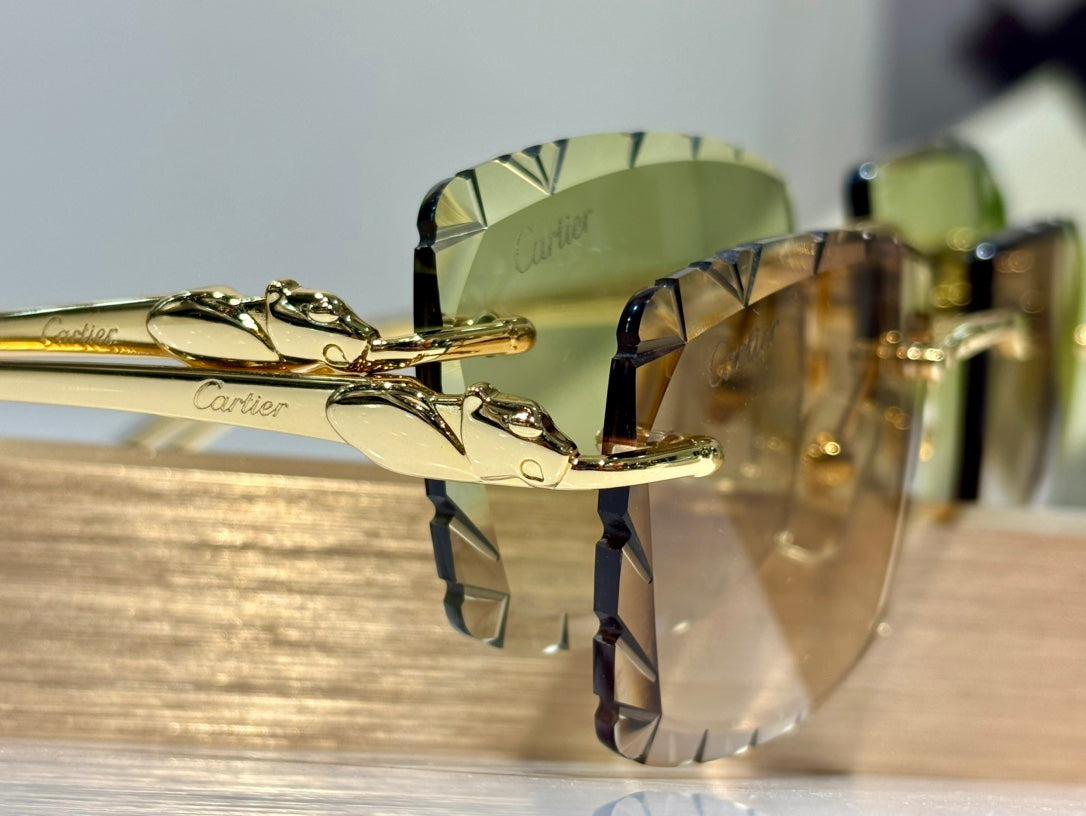 PANTHÈRE RECTANGULAR FRAME SUNGLASSES 563590 IN METAL - Green