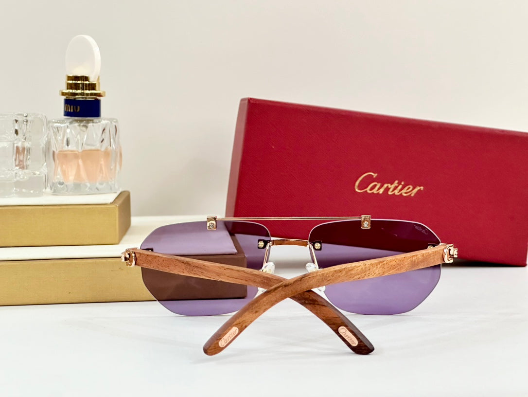PREMIÈRE GEOMETRIC FRAME SUNGLASSES CT0621S IN METAL AND WOODEN - Light purple