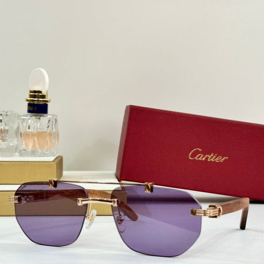 PREMIÈRE GEOMETRIC FRAME SUNGLASSES CT0621S IN METAL AND WOODEN - Light purple