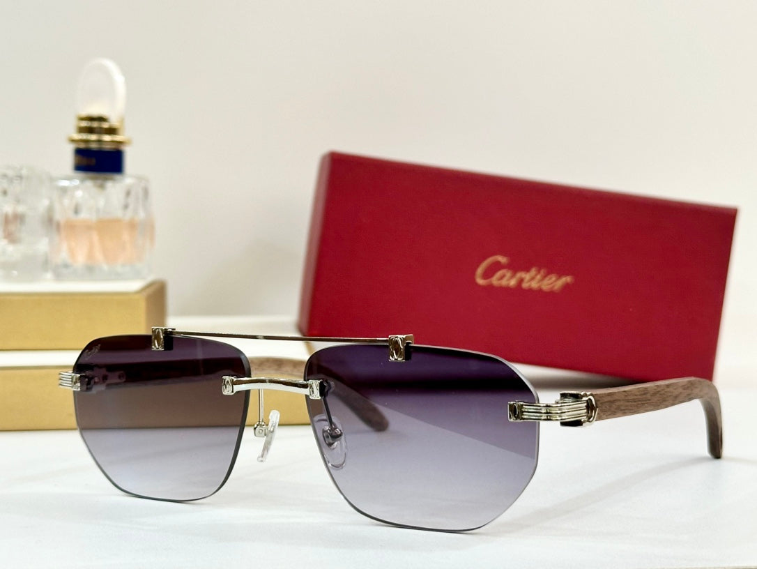 PREMIÈRE GEOMETRIC FRAME SUNGLASSES CT0621S IN METAL AND WOODEN - Light purple