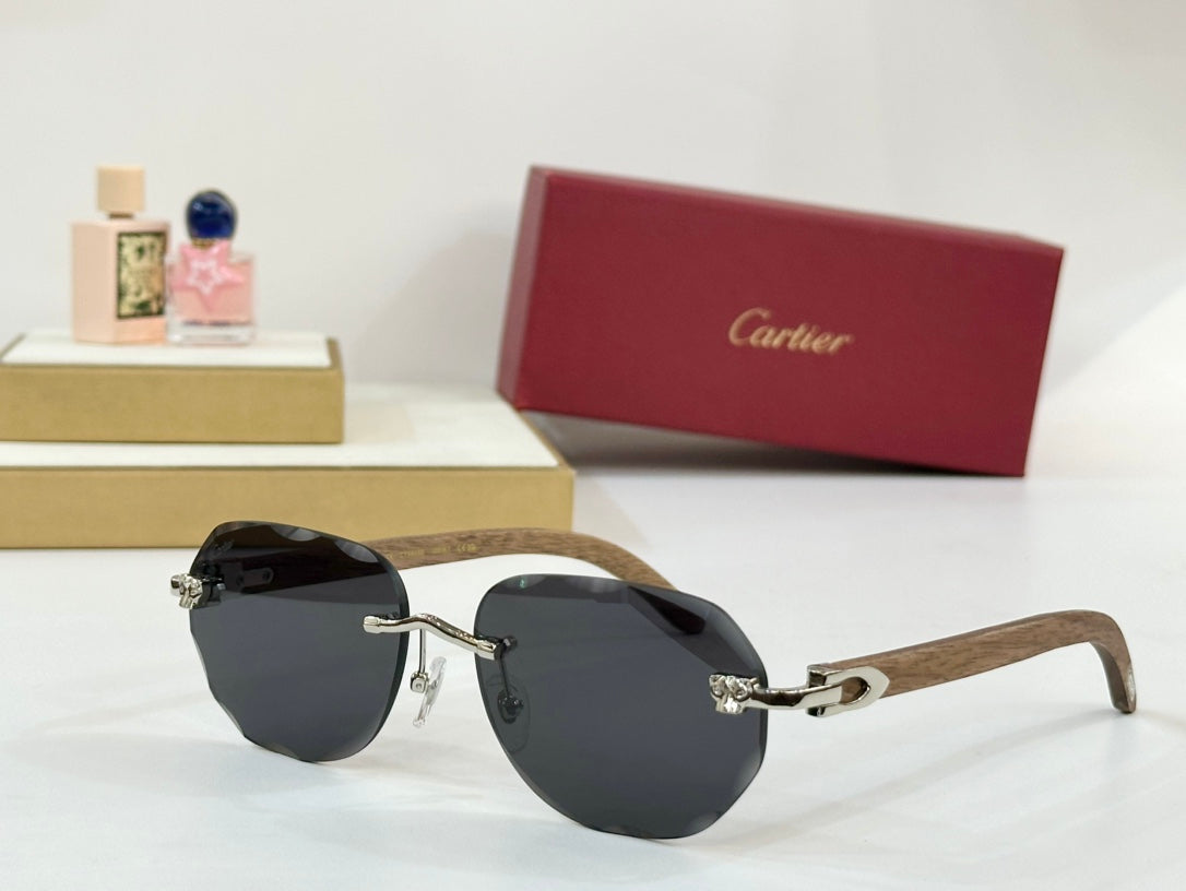C DE RIMLESS GEOMETRIC FRAME SUNGLASSES 547386 IN METAL AND WOODEN - Light purple