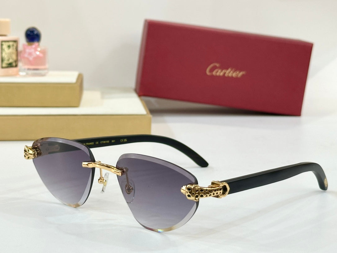 PANTHÈRE RIMLESS TRIANGLE FRAME SUNGLASSES CT0616S IN METAL AND WOODEN - Burgundy red