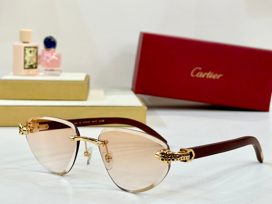 PANTHÈRE RIMLESS TRIANGLE FRAME SUNGLASSES CT0616S IN METAL AND WOODEN - Burgundy red