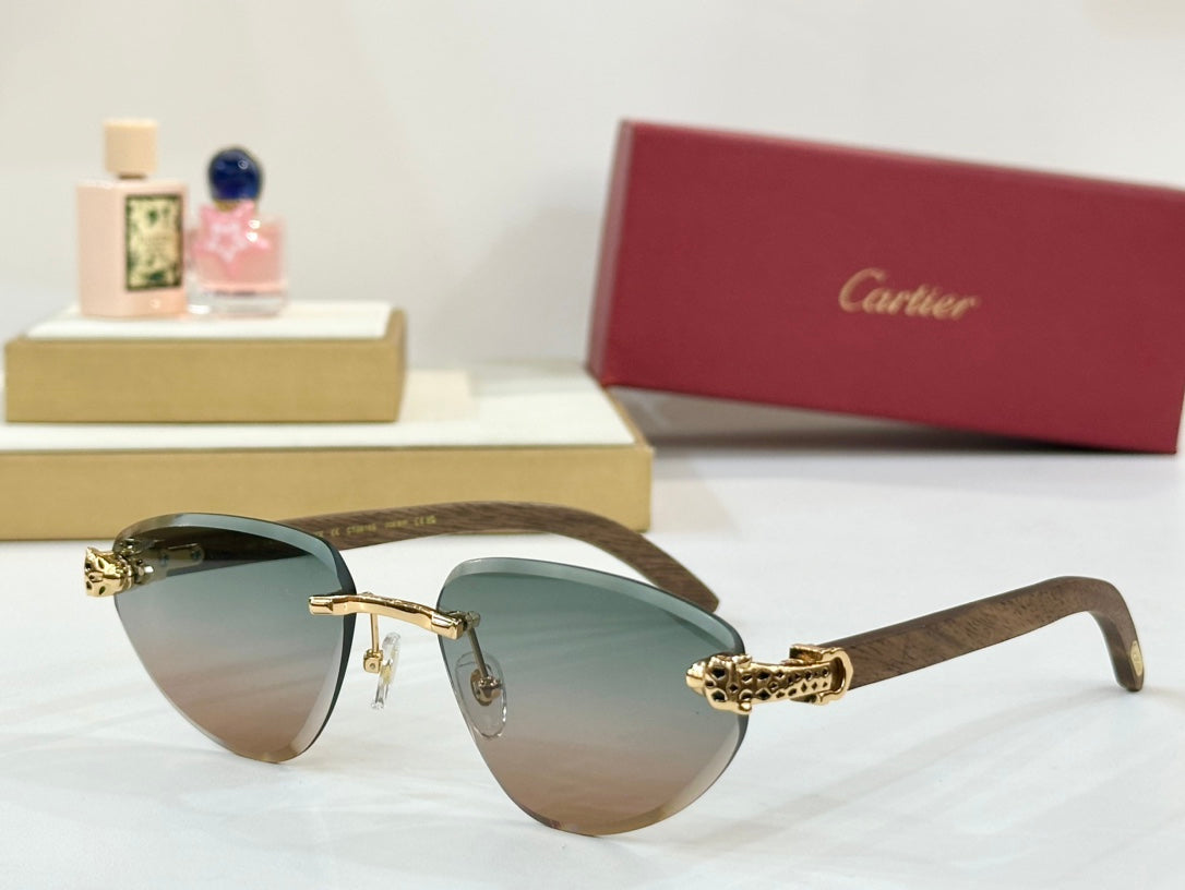 PANTHÈRE RIMLESS TRIANGLE FRAME SUNGLASSES CT0616S IN METAL AND WOODEN - Burgundy red