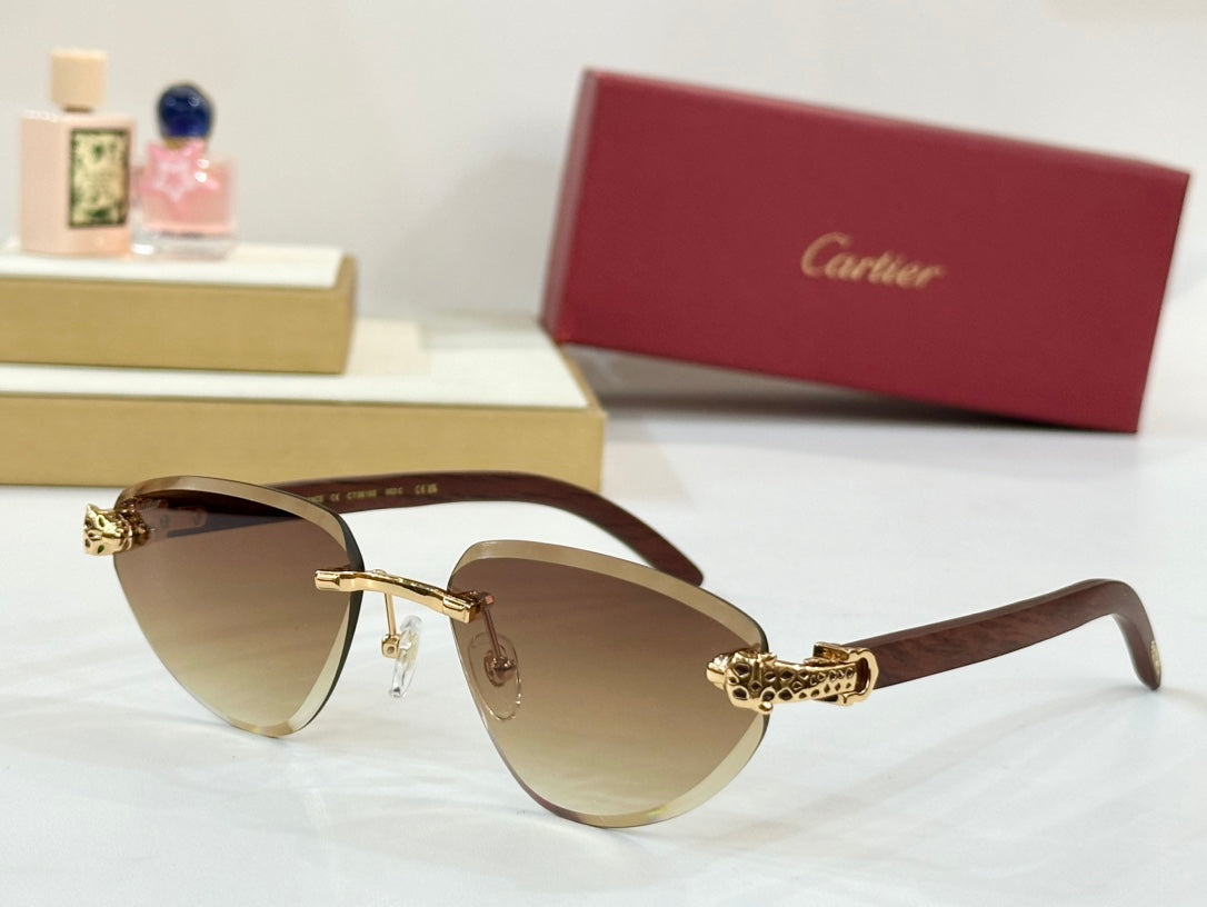 PANTHÈRE RIMLESS TRIANGLE FRAME SUNGLASSES CT0616S IN METAL AND WOODEN - Burgundy red