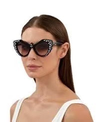 CRYSTAL STUDDED CAT-EYE FRAME SUNGLASSES GG1095S IN ACETATE - White/ pink