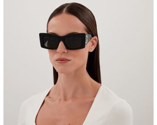 RECTANGULAR FRAME SUNGLASSES GG1842S IN ACETATE - Black/ silver logo