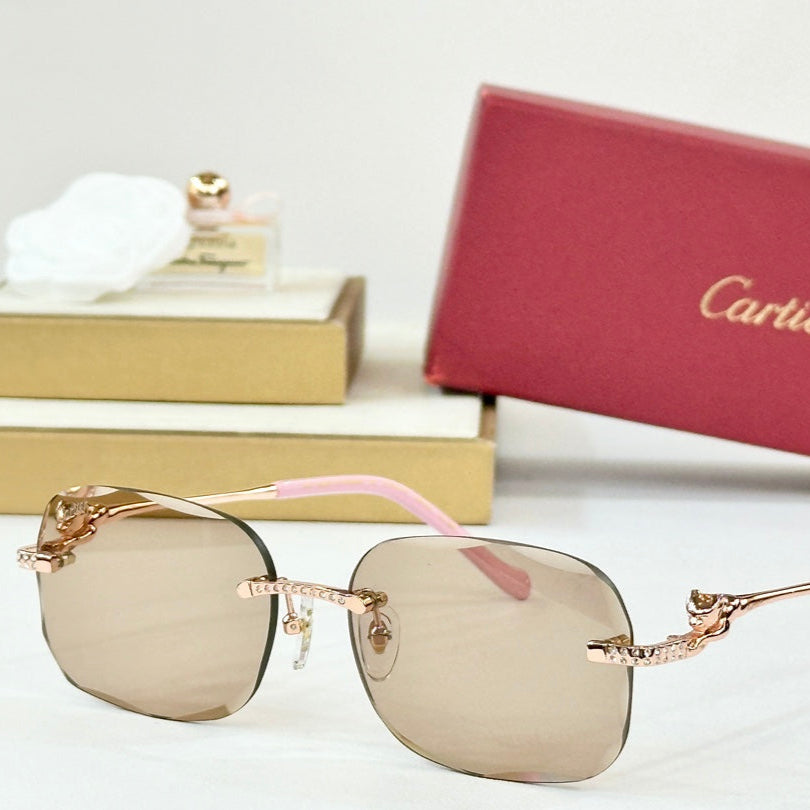 PANTHÈRE RIMLESS RECTANGULAR FRAME SUNGLASSES CT0687S IN METAL - Yellow blue