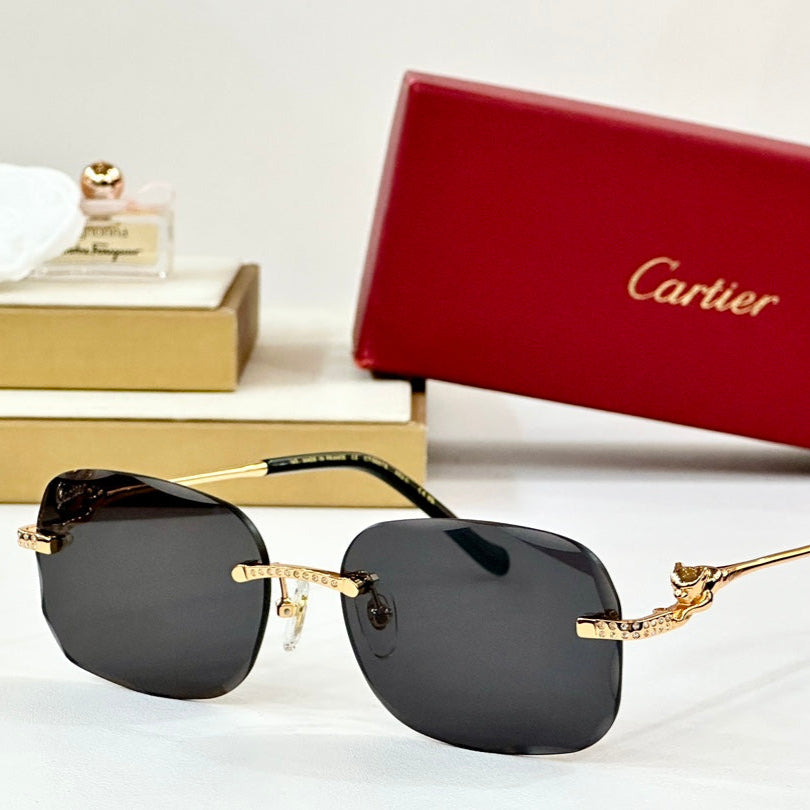 PANTHÈRE RIMLESS RECTANGULAR FRAME SUNGLASSES CT0687S IN METAL - Yellow blue