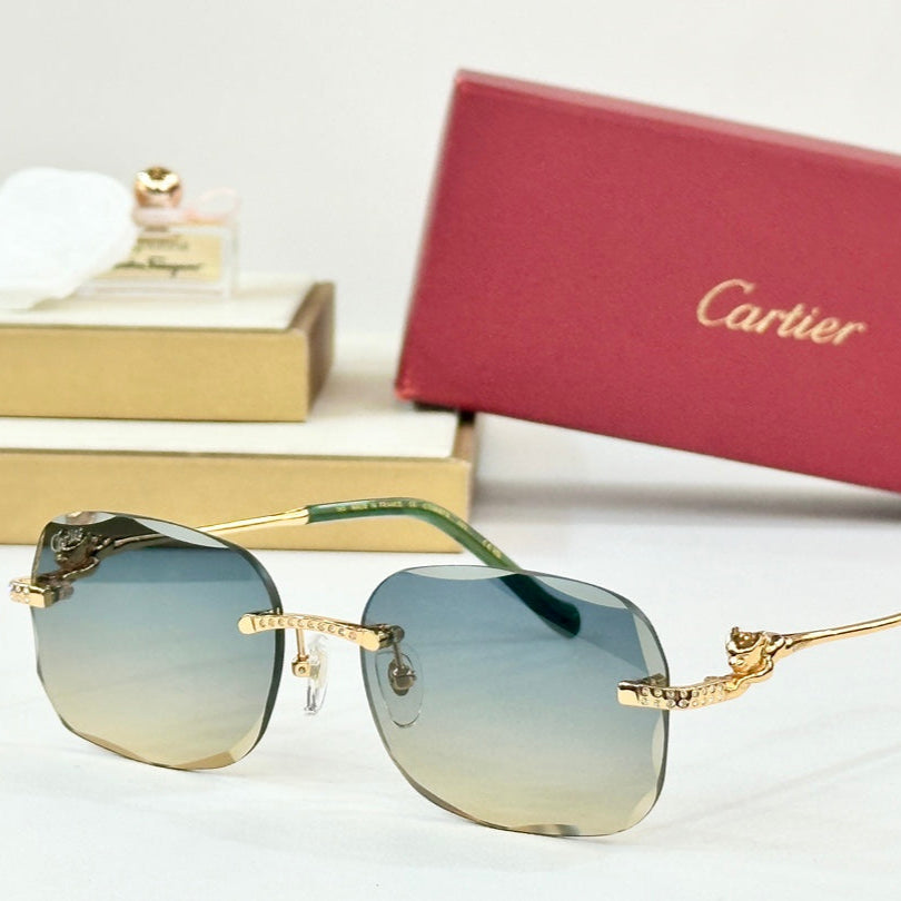 PANTHÈRE RIMLESS RECTANGULAR FRAME SUNGLASSES CT0687S IN METAL - Yellow blue