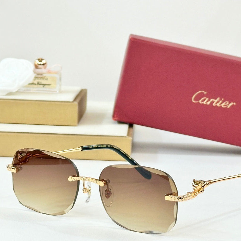 PANTHÈRE RIMLESS RECTANGULAR FRAME SUNGLASSES CT0687S IN METAL - Yellow blue