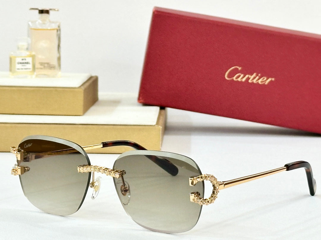 CRYSTAL STUDDED RIMLESS SQUARE FRAME SUNGLASSES CT0604S IN METAL - Blue
