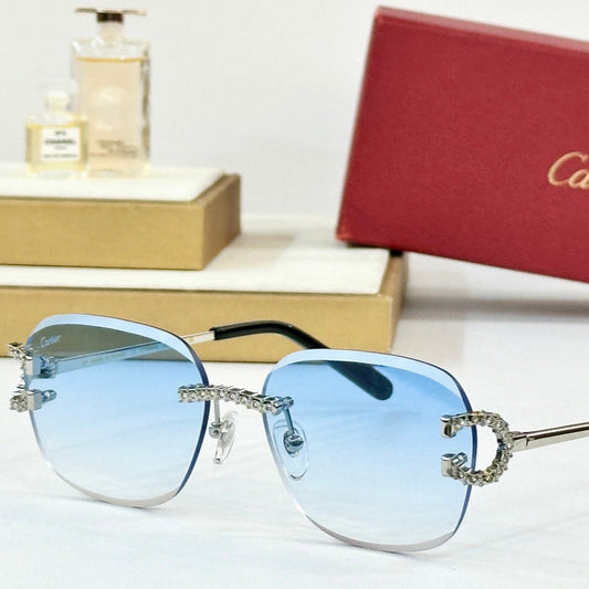 CRYSTAL STUDDED RIMLESS SQUARE FRAME SUNGLASSES CT0604S IN METAL - Blue
