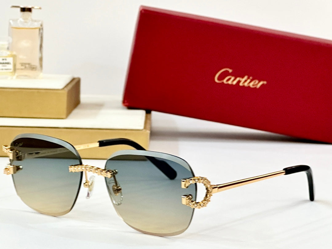 CRYSTAL STUDDED RIMLESS SQUARE FRAME SUNGLASSES CT0604S IN METAL - Blue