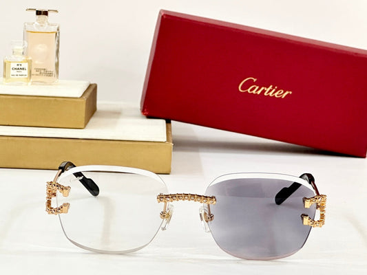 CRYSTAL STUDDED RIMLESS SQUARE FRAME SUNGLASSES CT0603S IN METAL PHOTOCHROMIC LENSES - Clear/Grey