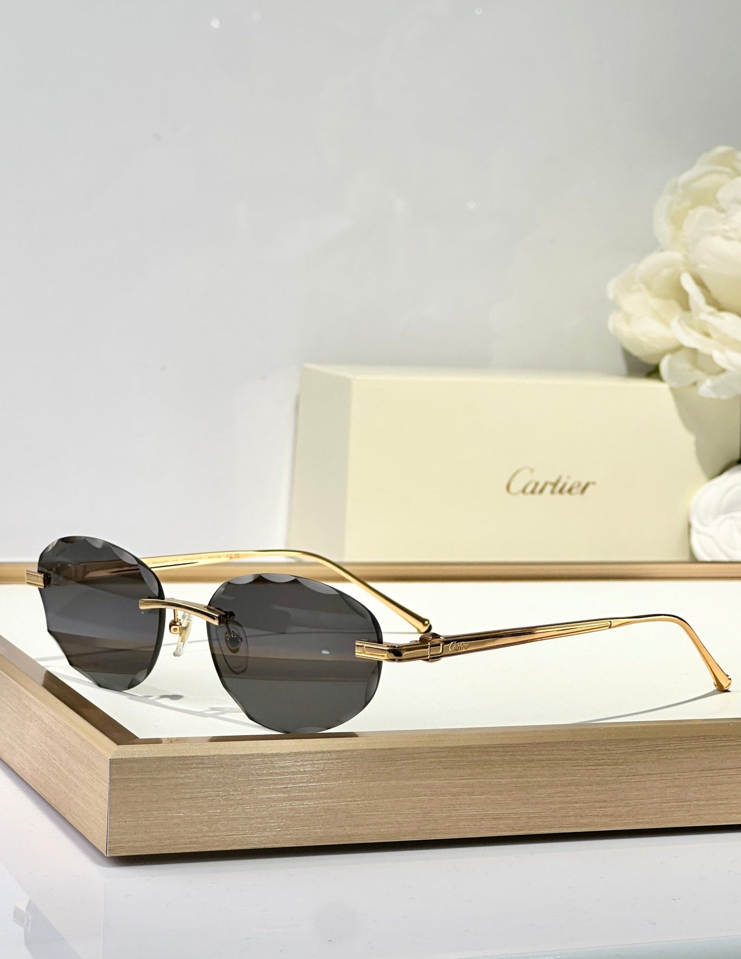 C DE RIMLESS ROUND FRAME SUNGLASSES CT0611S IN METAL - Brown photochromic lenses