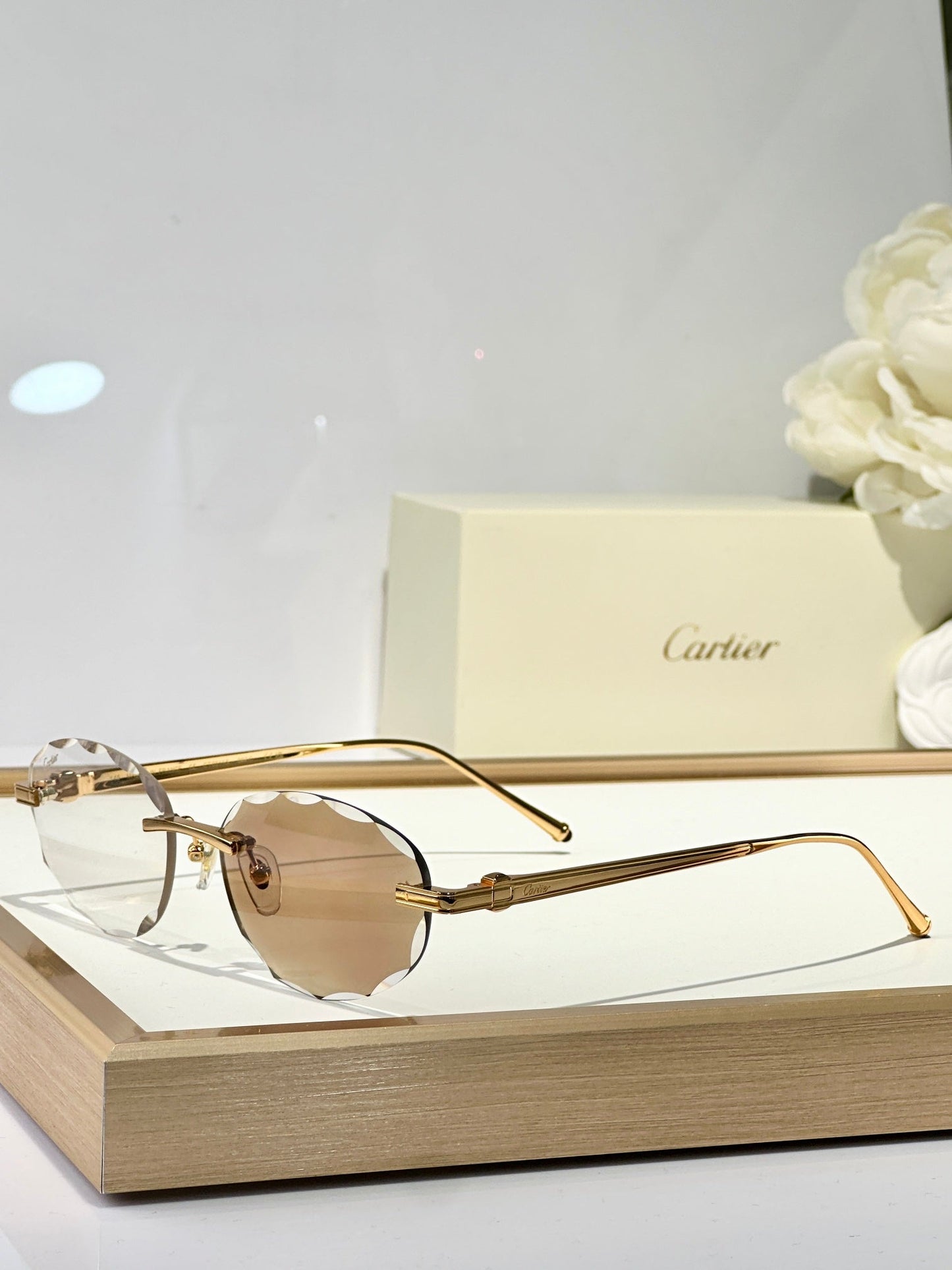 C DE RIMLESS ROUND FRAME SUNGLASSES CT0611S IN METAL - Brown photochromic lenses