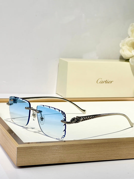 PANTHÈRE RIMLESS SQUARE FRAME SUNGLASSES 580908 IN METAL - Blue