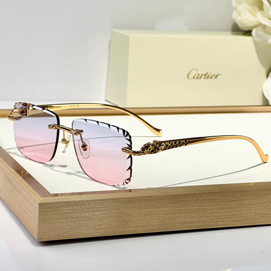 PANTHÈRE RIMLESS SQUARE FRAME SUNGLASSES 580908 IN METAL - Blue
