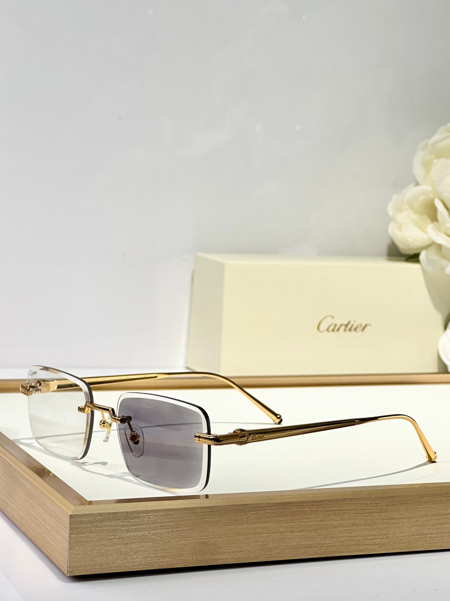 C DE RIMLESS SQUARE FRAME SUNGLASSES CT0610S IN METAL - Brown photochromic lenses
