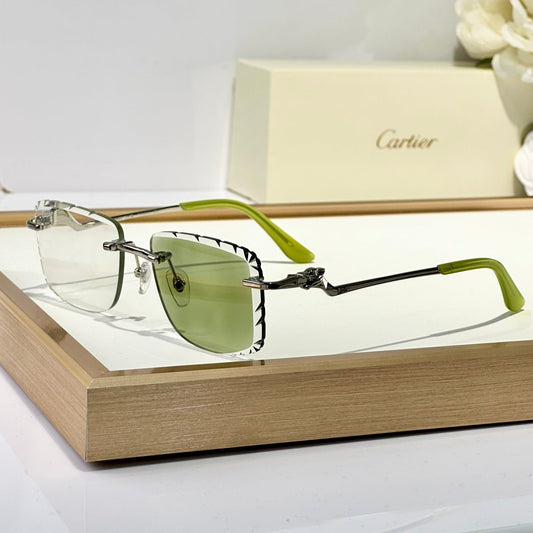 PANTHÈRE PHOTOCHROMIC LENSES RIMLESS SQUARE FRAME SUNGLASSES 580910 IN METAL - Green