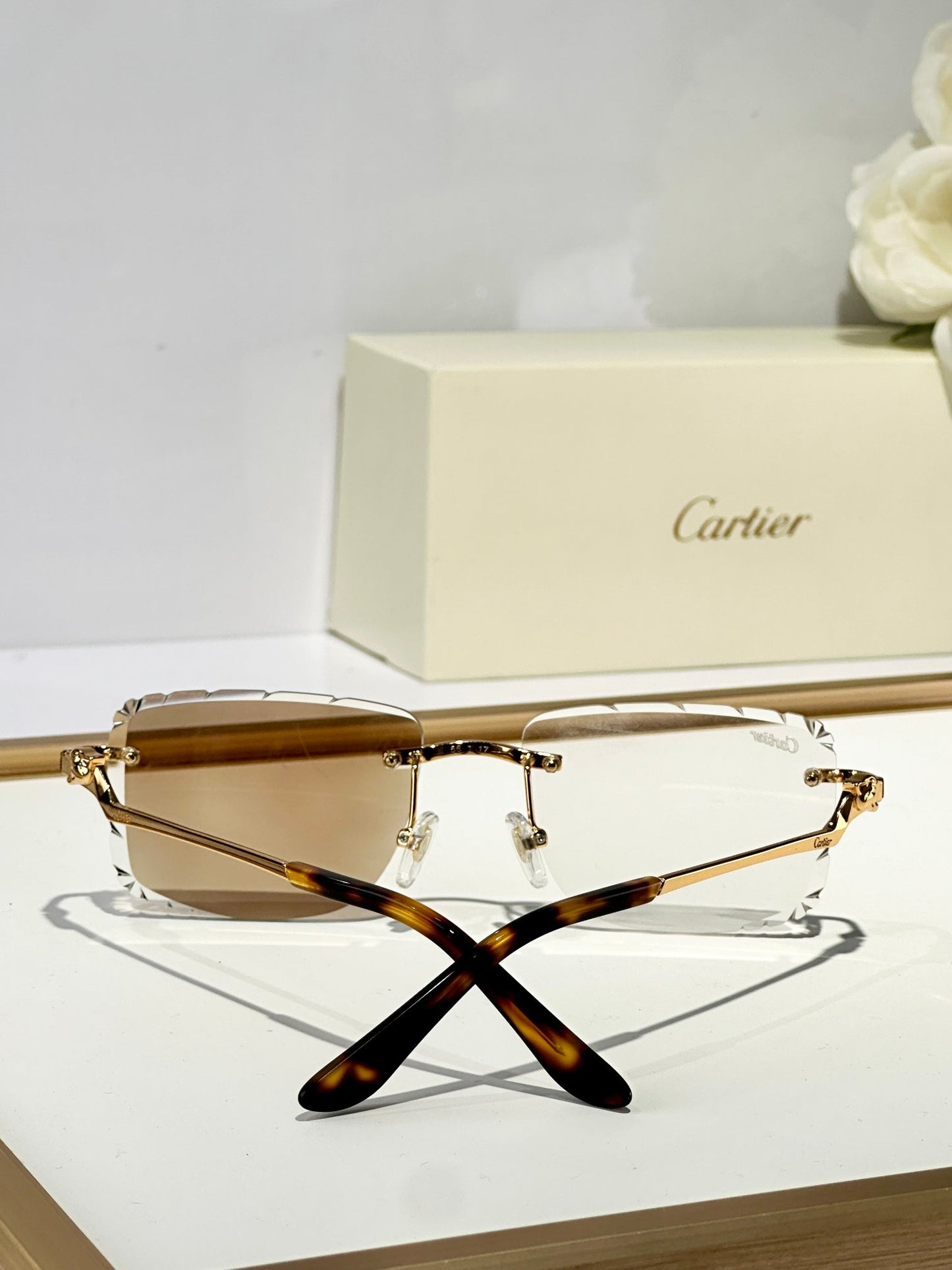PANTHÈRE PHOTOCHROMIC LENSES RIMLESS SQUARE FRAME SUNGLASSES 580910 IN METAL - Green