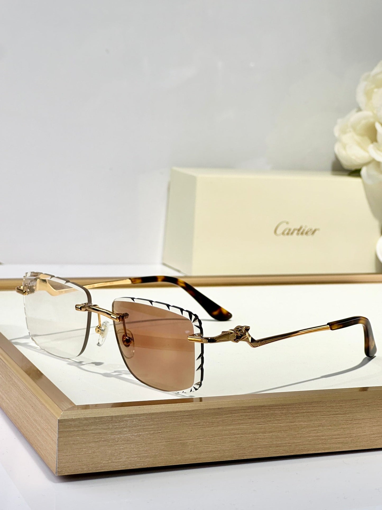 PANTHÈRE PHOTOCHROMIC LENSES RIMLESS SQUARE FRAME SUNGLASSES 580910 IN METAL - Green