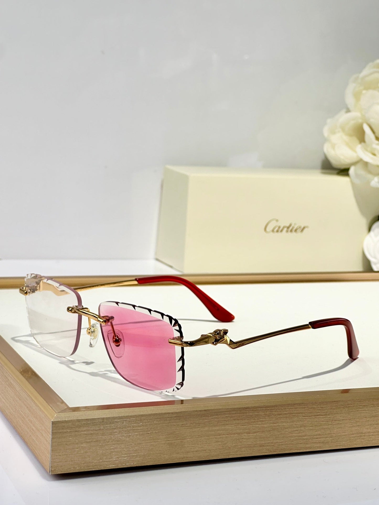 PANTHÈRE PHOTOCHROMIC LENSES RIMLESS SQUARE FRAME SUNGLASSES 580910 IN METAL - Green
