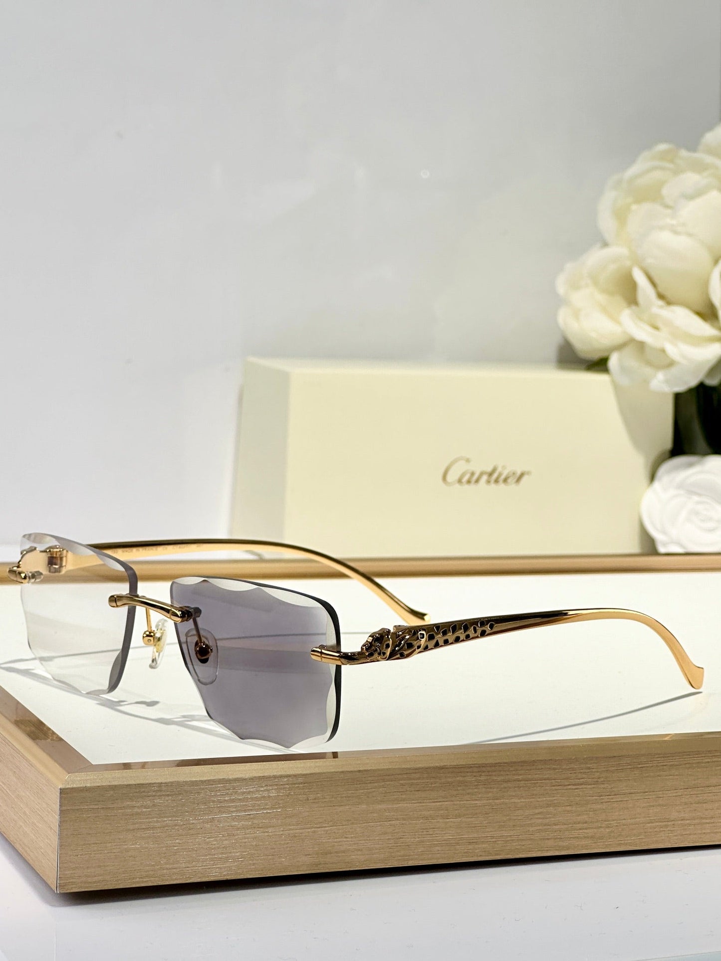 PANTHÈRE PHOTOCHROMIC LENSES RIMLESS SQUARE FRAME SUNGLASSES 580911 IN METAL - Blue