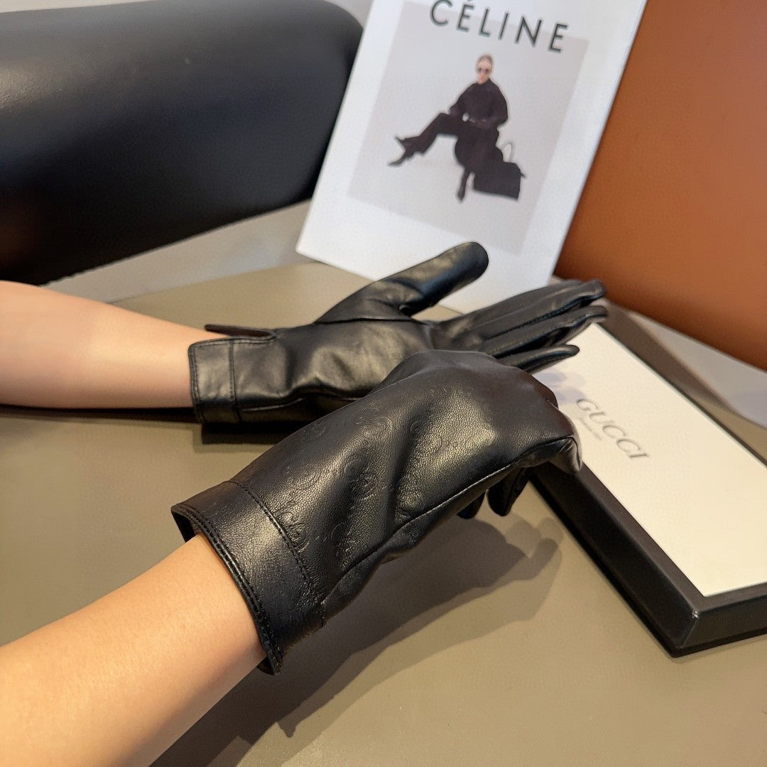 GLOVES IN BLACK EMBOSSED LAMBSKIN 423484 - M