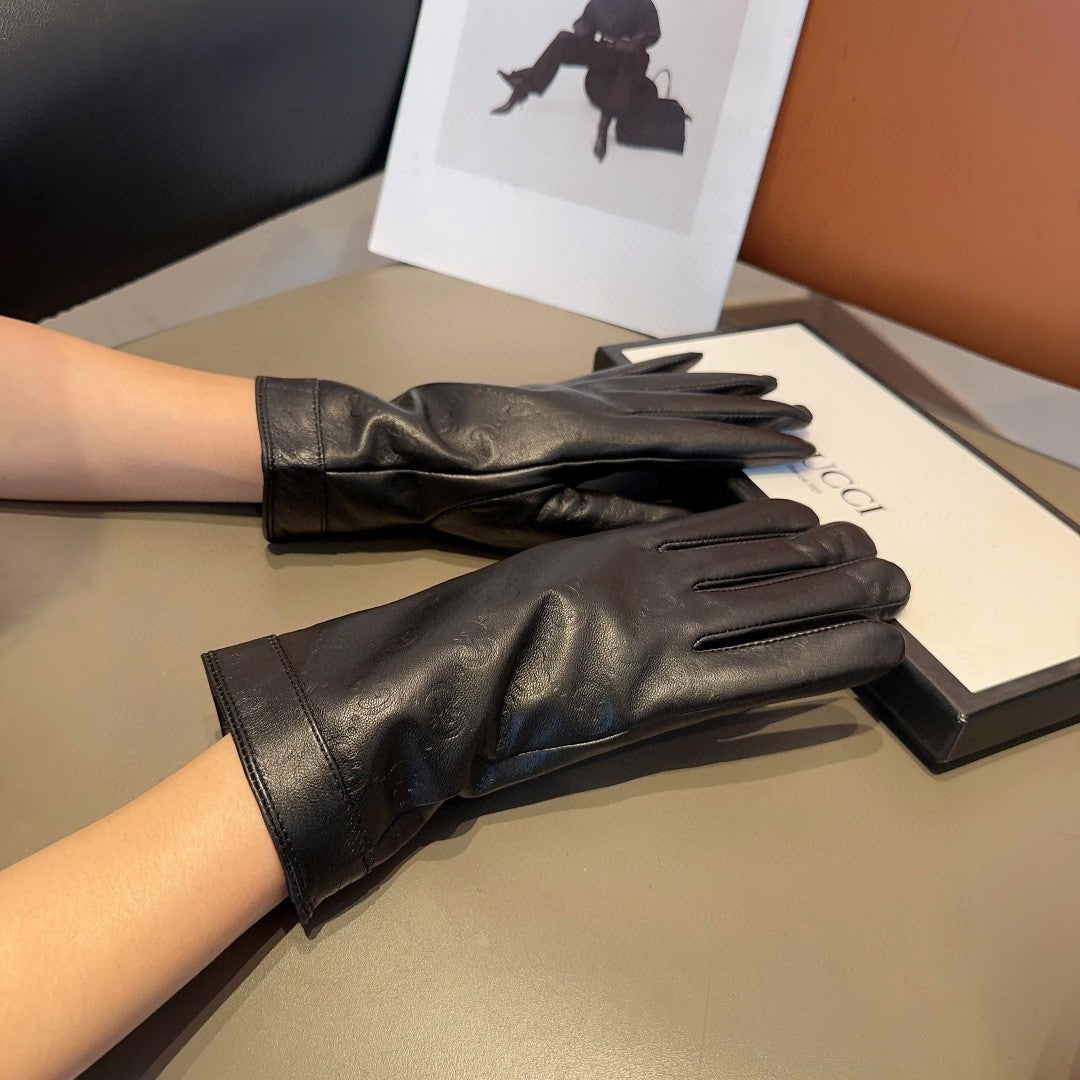 GLOVES IN BLACK EMBOSSED LAMBSKIN 423484 - M