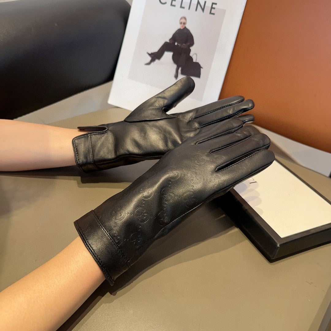 GLOVES IN BLACK EMBOSSED LAMBSKIN 423484 - M