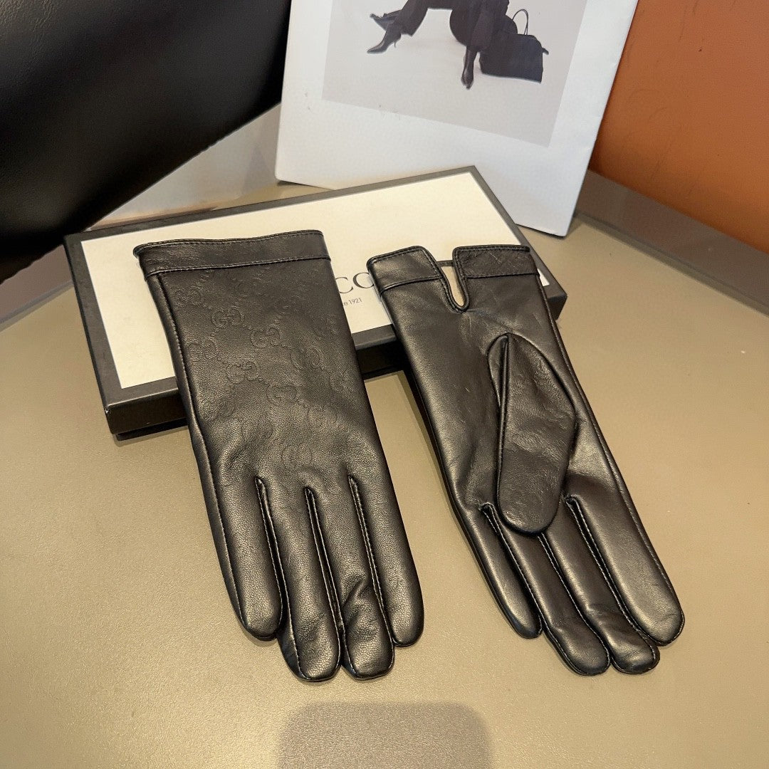 GLOVES IN BLACK EMBOSSED LAMBSKIN 423484 - M