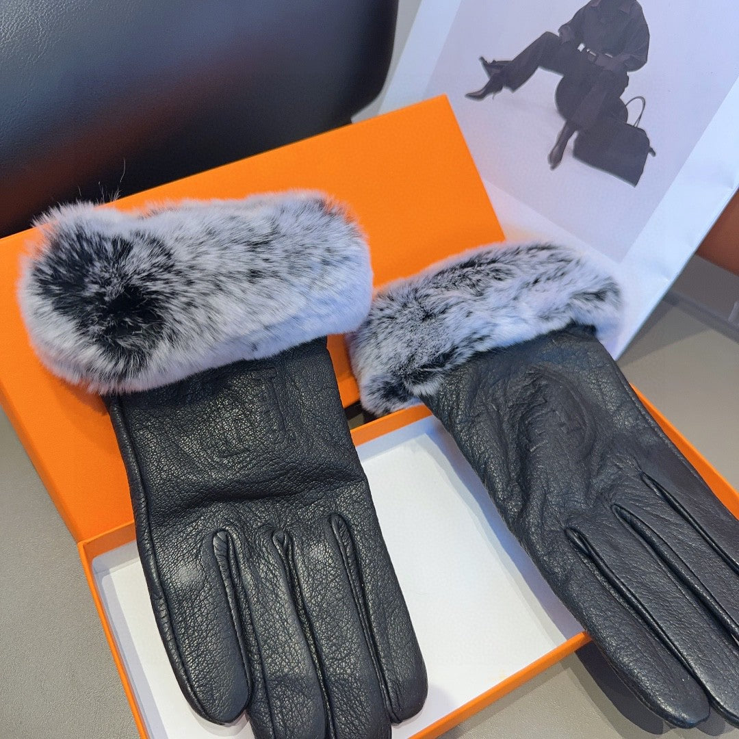 GLOVES IN BLACK DEERSKIN WITH RABBIT FUR 463888 - M