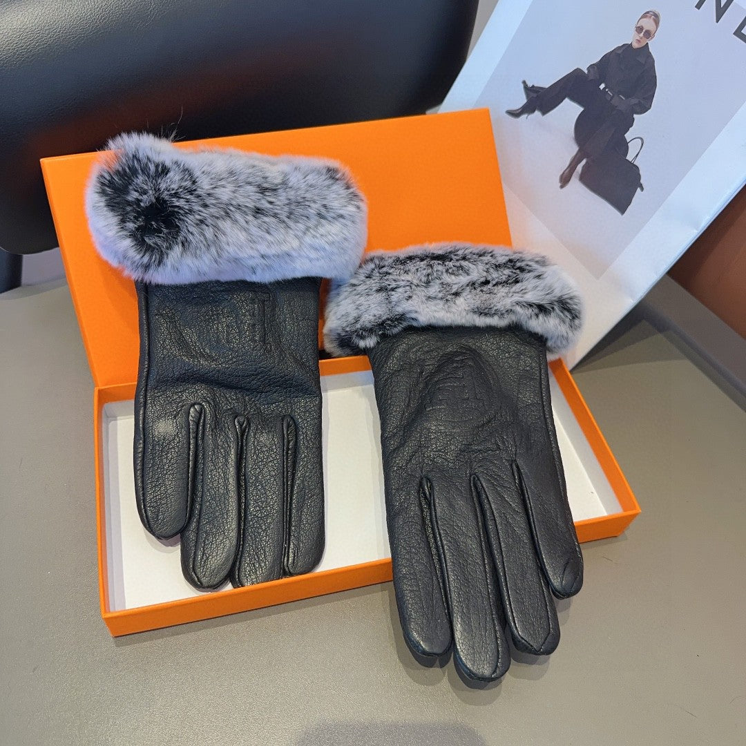 GLOVES IN BLACK DEERSKIN WITH RABBIT FUR 463888 - M
