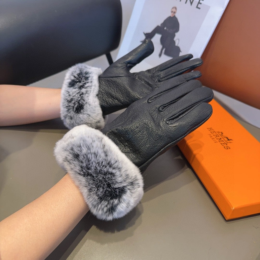 GLOVES IN BLACK DEERSKIN WITH RABBIT FUR 463888 - M